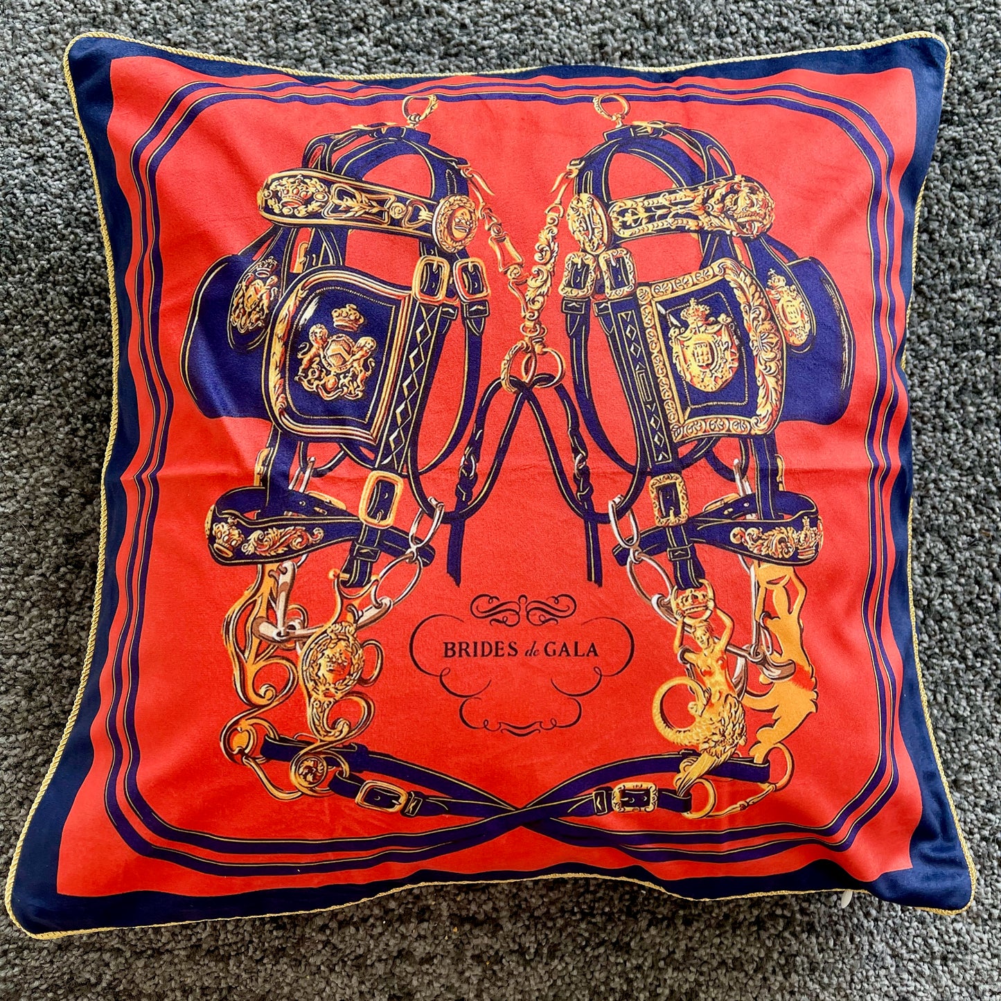 Luxury Equestrian "Navy Bridle" Cushion Cover